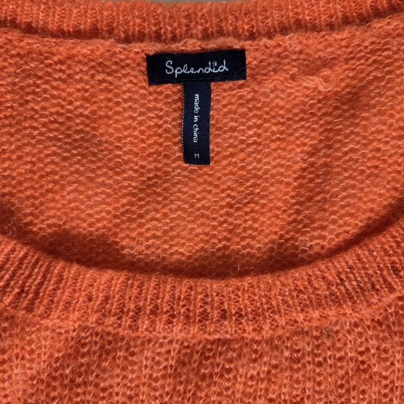 Splendid Mohair Wool Blend Colorblock Knit Sweater Button Detail orange beige M - Picture 2 of 9